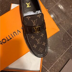 Louis Vuitton Men's Black and Brown Monogram Loafers